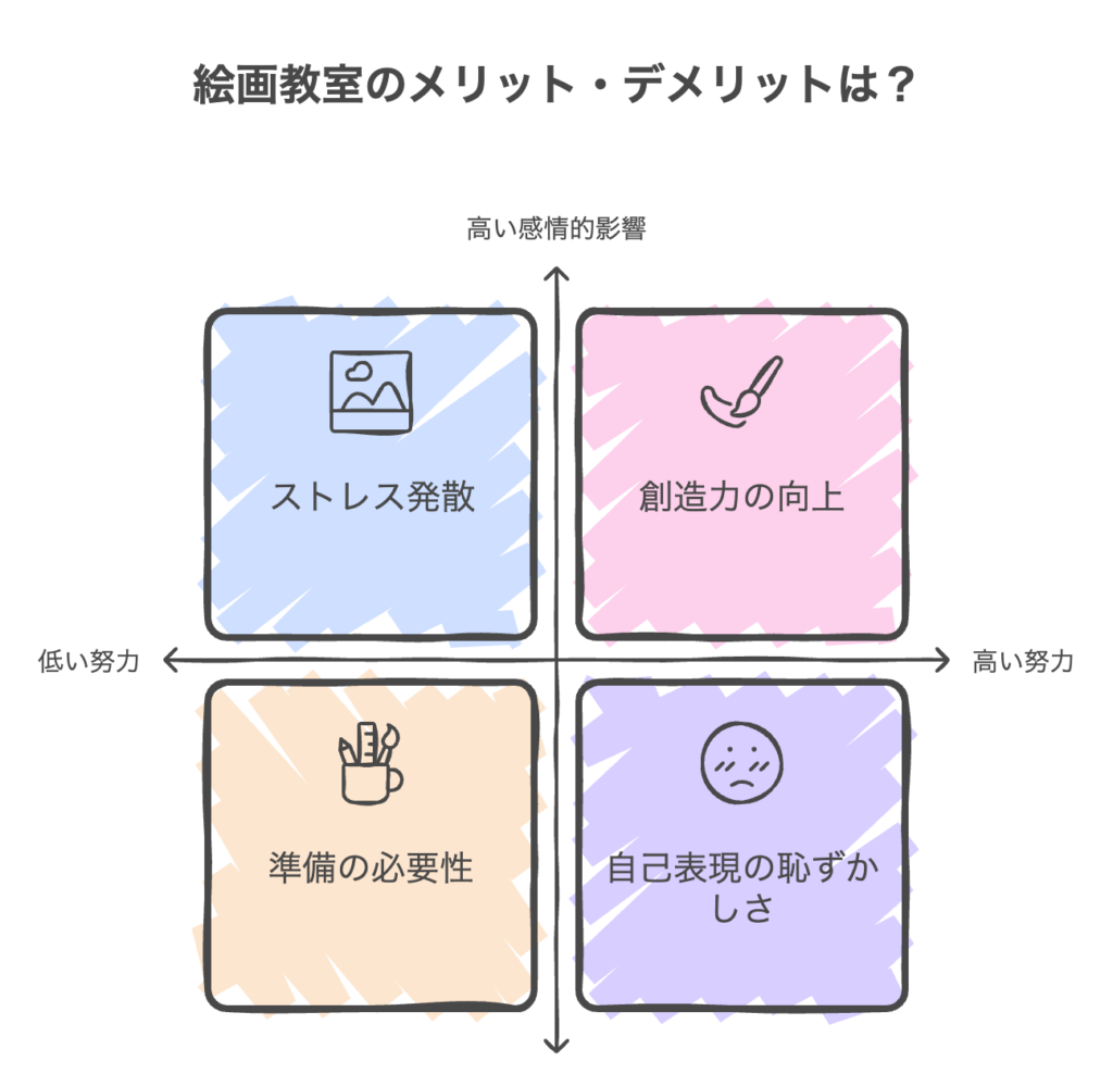 絵画教室のメリット・デメリットの図解
