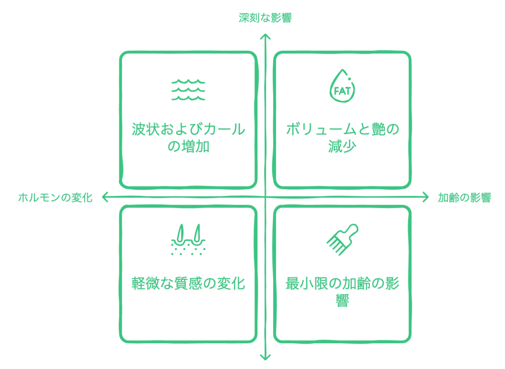 ホルモンの変化や加齢の影響、などの図解